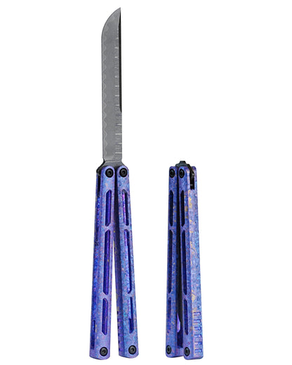 ARMED SHARK Tsunami Fake Blade Balisong Clone Ice crystal titanium alloy/TC4 Titanium alloy handle Damascus stainless steel blade Bushing