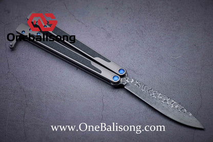 theone ex10 clone titanium handle + carbon fiber patch Damascus blade