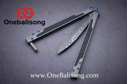 theone ex10 clone titanium handle + carbon fiber patch Damascus blade