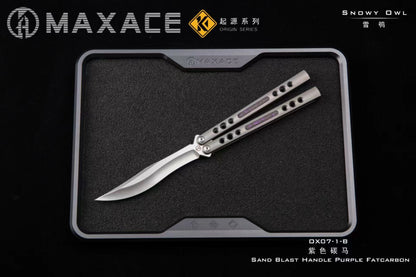 Maxace Snowy Owl Balisong Titanium TC4 Handle Bailu M390 Blade Imported Carbon Horse Patch Bushing