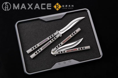 Maxace Snowy Owl Balisong Titanium TC4 Handle Bailu M390 Blade Imported Carbon Horse Patch Bushing