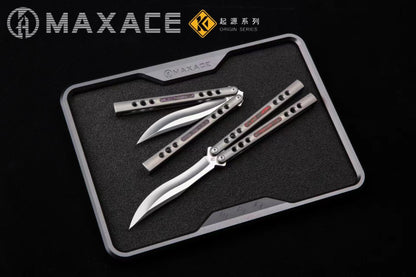 Maxace Snowy Owl Balisong Titanium TC4 Handle Bailu M390 Blade Imported Carbon Horse Patch Bushing