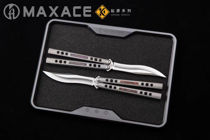 Maxace Snowy Owl Balisong Titanium TC4 Handle Bailu M390 Blade Imported Carbon Horse Patch Bushing