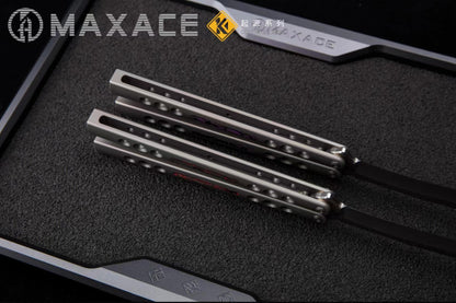 Maxace Snowy Owl Balisong Titanium TC4 Handle Bailu M390 Blade Imported Carbon Horse Patch Bushing