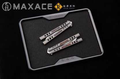 Maxace Snowy Owl Balisong Titanium TC4 Handle Bailu M390 Blade Imported Carbon Horse Patch Bushing