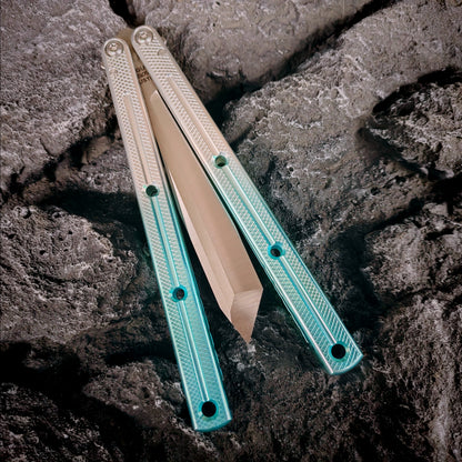 Baliplus Kraken Balisong Glossy clone Tanto/Bowie/Weekawk  live/Fake Blade Channel 7075 Aluminum Glossy Handle Bushings 9cr18