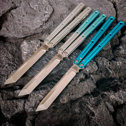 Baliplus Kraken Balisong Glossy clone Tanto/Bowie/Weekawk  live/Fake Blade Channel 7075 Aluminum Glossy Handle Bushings 9cr18