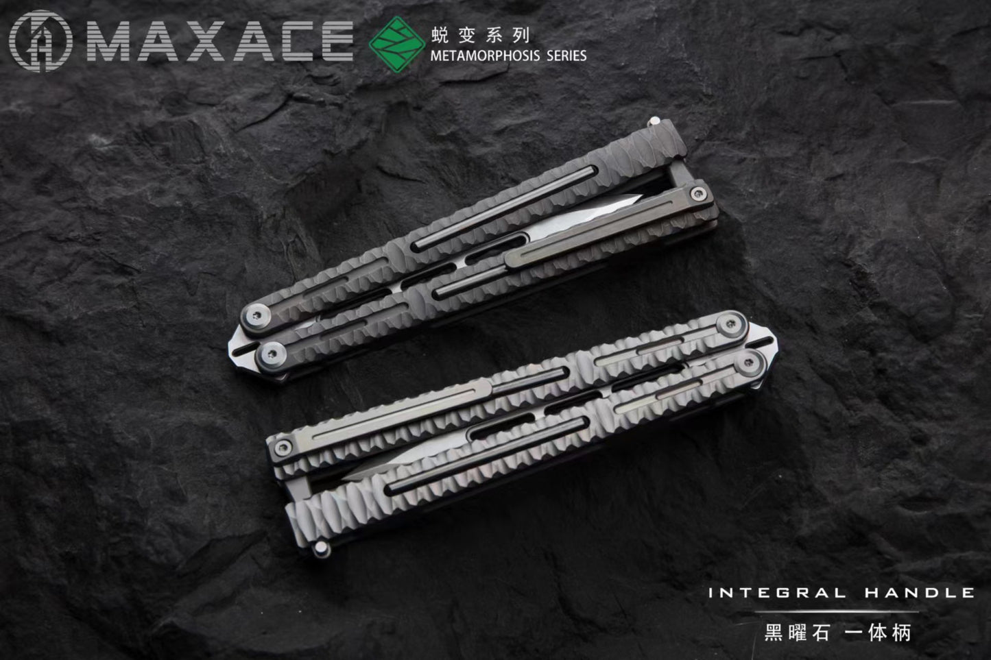 Maxace Obsidian Balisong Titanium Integrated Handle Bailu M390 Blade Integrated Structure Bushing