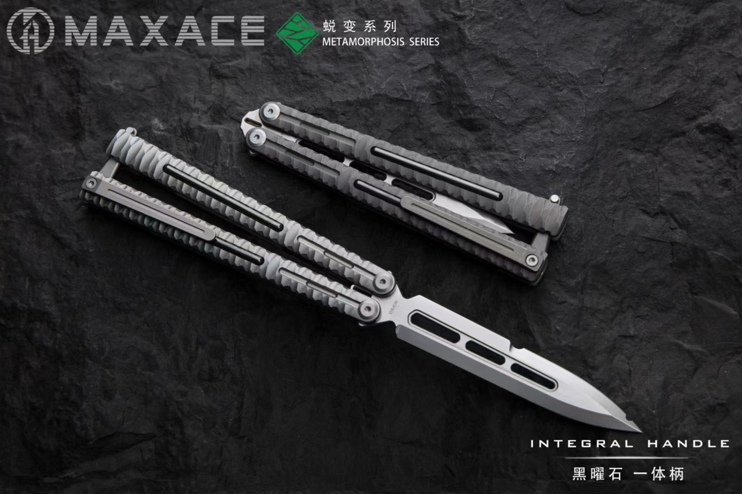Maxace Obsidian Balisong Titanium Integrated Handle Bailu M390 Blade Integrated Structure Bushing