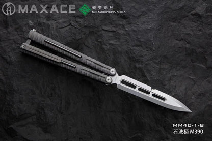 Maxace Obsidian Balisong Titanium Integrated Handle Bailu M390 Blade Integrated Structure Bushing