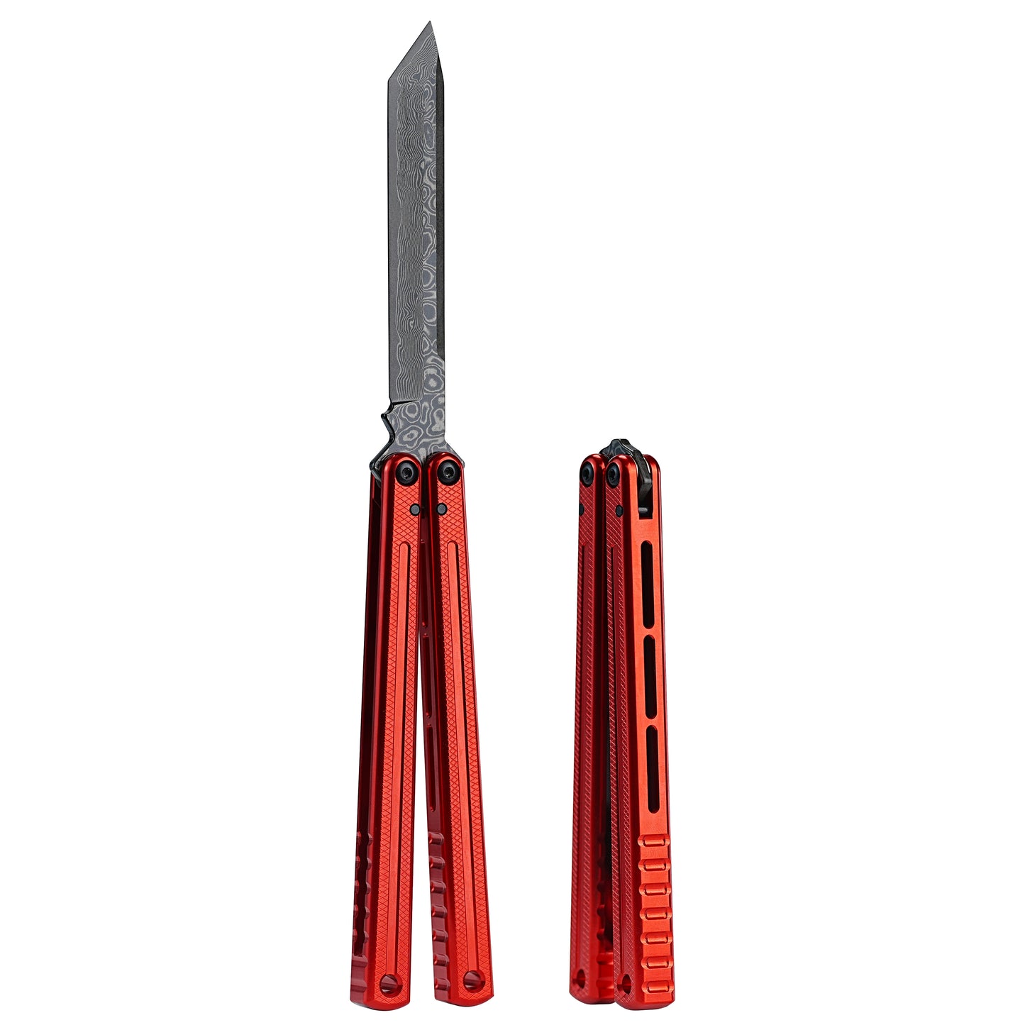 ARMED SHARK Glide Kraken Version Balisong clone Damascus fake blade/Trainer Seven series aluminum alloy handle stainless steel  blade Bushings