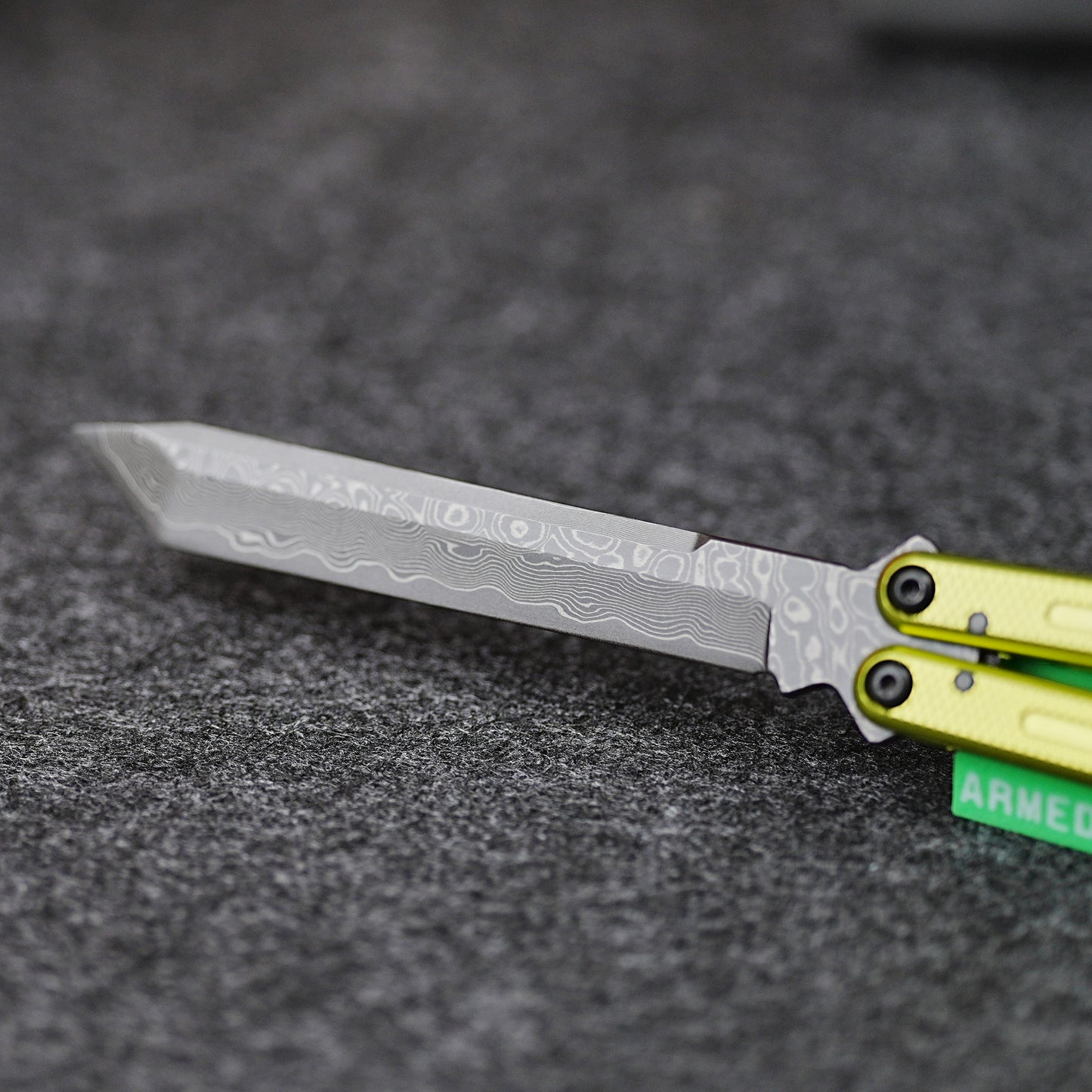 ARMED SHARK Glide Kraken Version Balisong clone Damascus fake blade/Trainer Seven series aluminum alloy handle stainless steel  blade Bushings