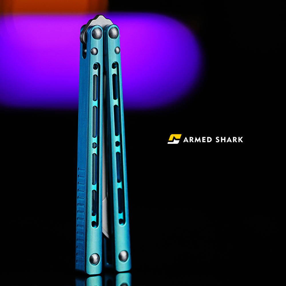 ARMED SHARK MASHIN Balisong Clone TC4 Titanium Alloy Handle 5CR15 Stainless Steel Blade Bushing