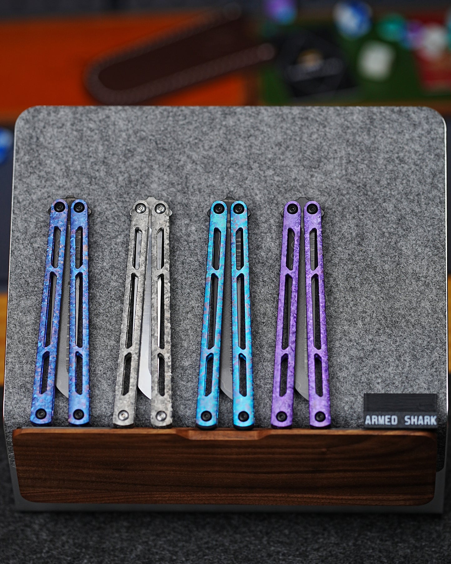 ARMED SHARK Tsunami Fake Blade Balisong Clone Ice crystal titanium alloy/TC4 Titanium alloy handle Damascus stainless steel blade Bushing