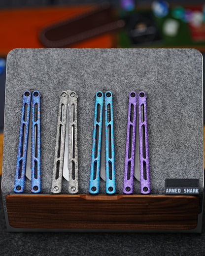 ARMED SHARK Tsunami Fake Blade Balisong Clone Ice crystal titanium alloy/TC4 Titanium alloy handle Damascus stainless steel blade Bushing