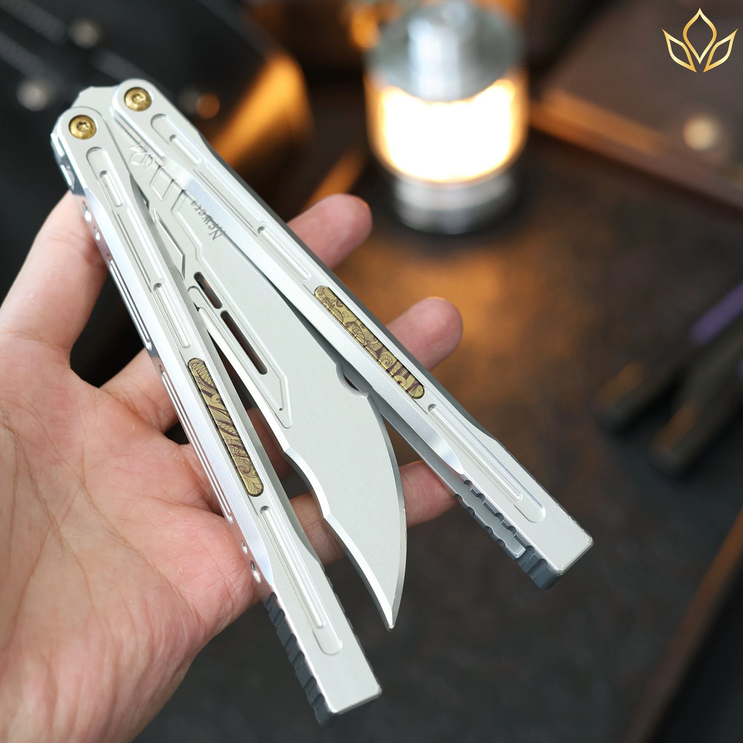 Newera JHong Original Balisong 7075 Aluminum TC4 Titanium Alloy Patch Handle 7075 Aluminum Blade Trainer Bushing