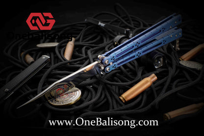 theone HOM bas Balisong clone Titanium alloy-handle stainless steel blade bushings Sandwich structure