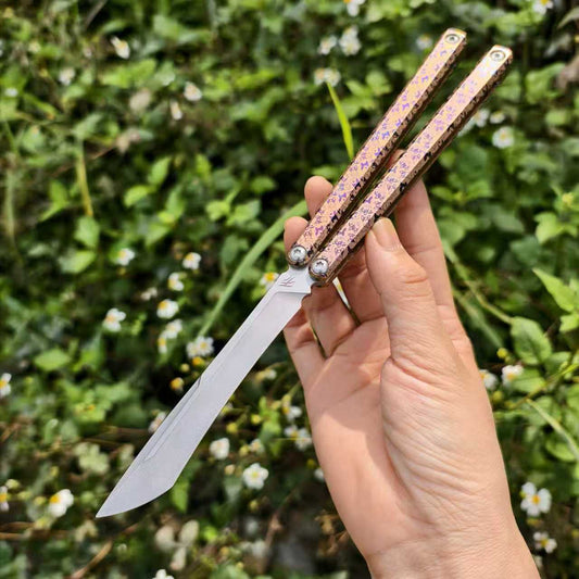 Baliplus Gaboon Balisong Clone Titanium Alloy Handle 14C28N Stainless Steel Blade Sandwich Structure