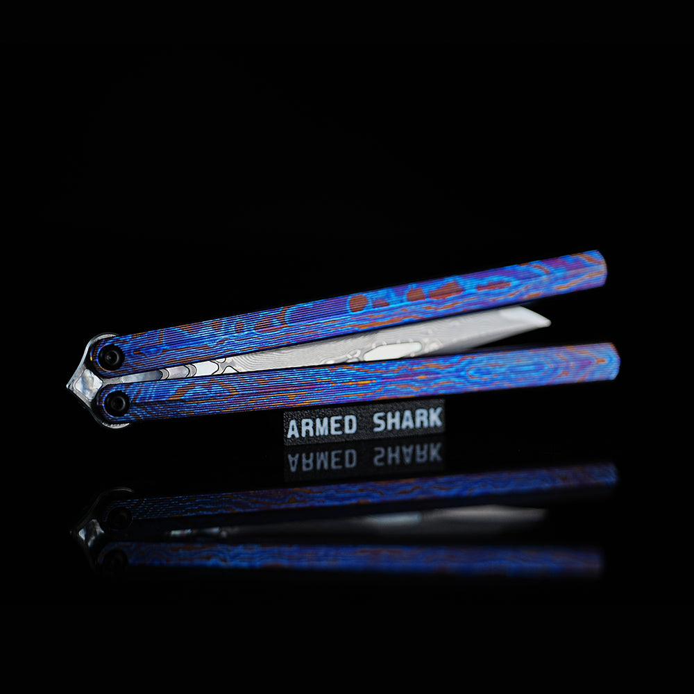 Armed Shark CK Viper Balisong Clone TC4 Titanium Alloy/Titanium Damascus Handle 14C28N MOV/Damascus Stainless Steel Fake Blade