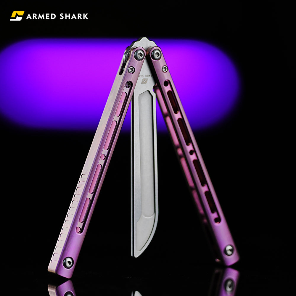 ARMED SHARK MASHIN Balisong Clone TC4 Titanium Alloy Handle 5CR15 Stainless Steel Blade Bushing