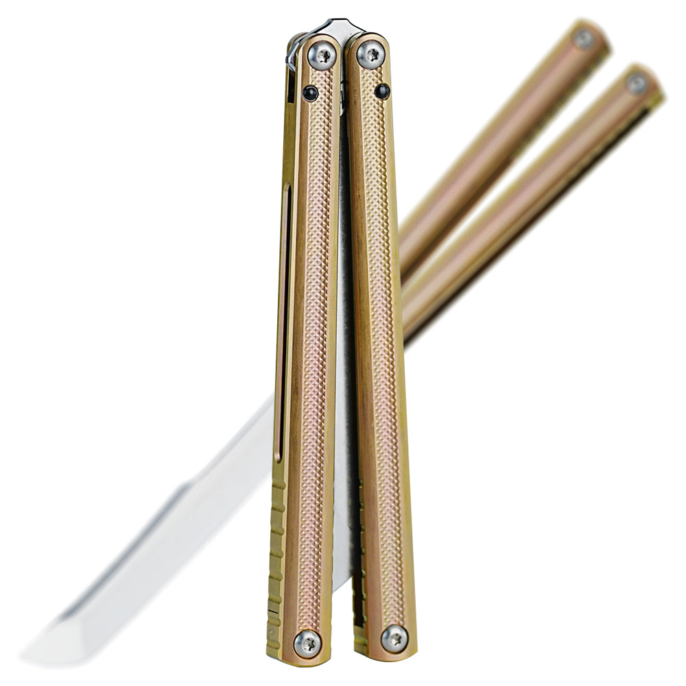 ARMED SHARK Sasaki/Sasori Fake Blade Balisong Clone TC4 Titanium Alloy Handle 14C28N MOV Stainless Steel Blade Bushing