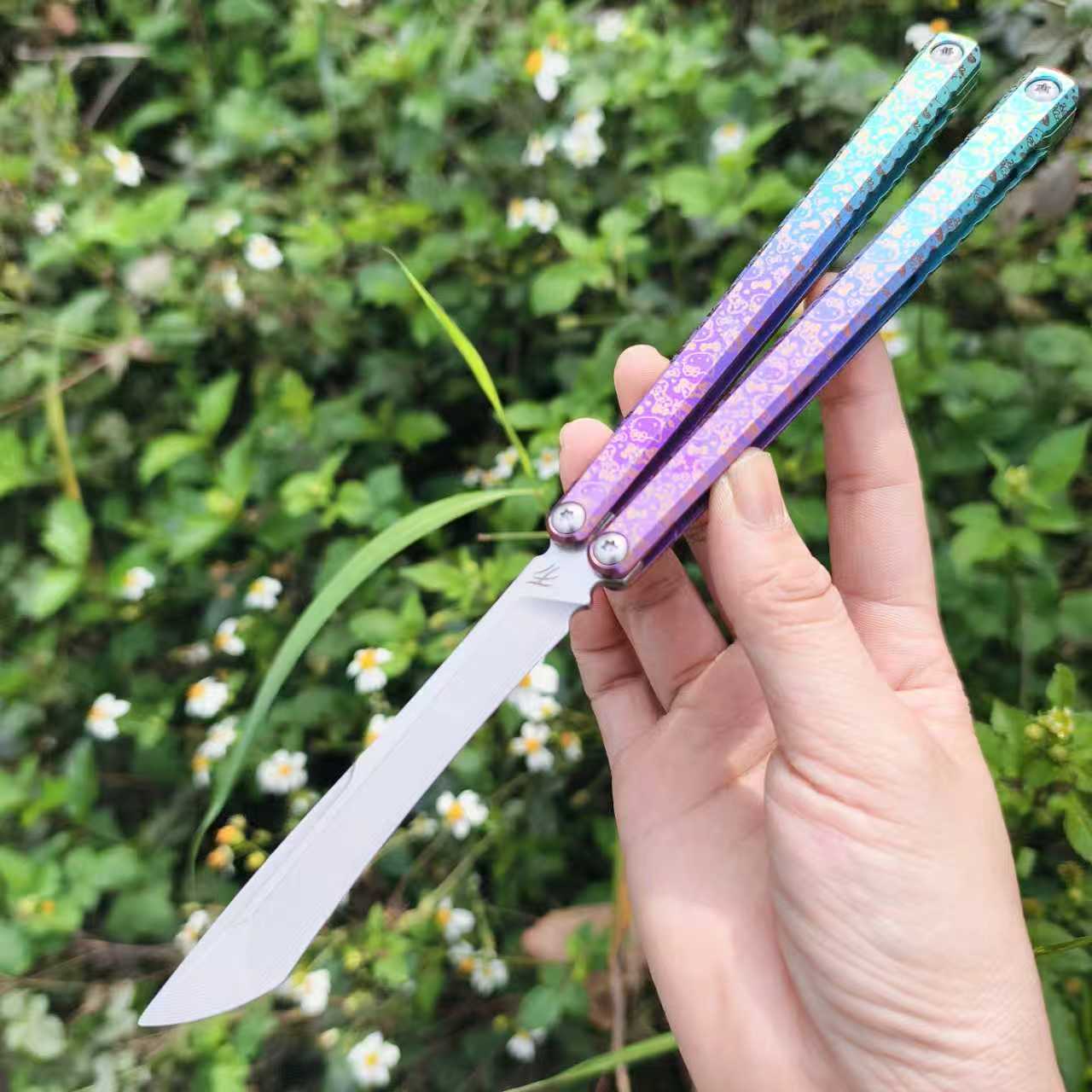 Baliplus Gaboon Balisong Clone Titanium Alloy Handle 14C28N Stainless Steel Blade Sandwich Structure