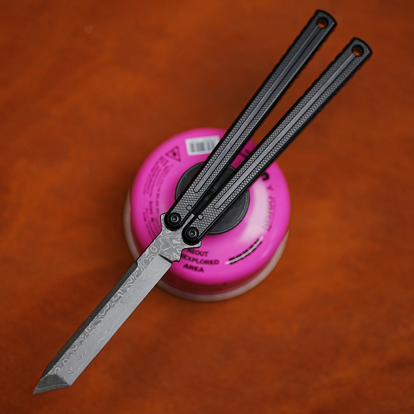 ARMED SHARK Glide Kraken Version Balisong clone Damascus fake blade/Trainer Seven series aluminum alloy handle stainless steel  blade Bushings