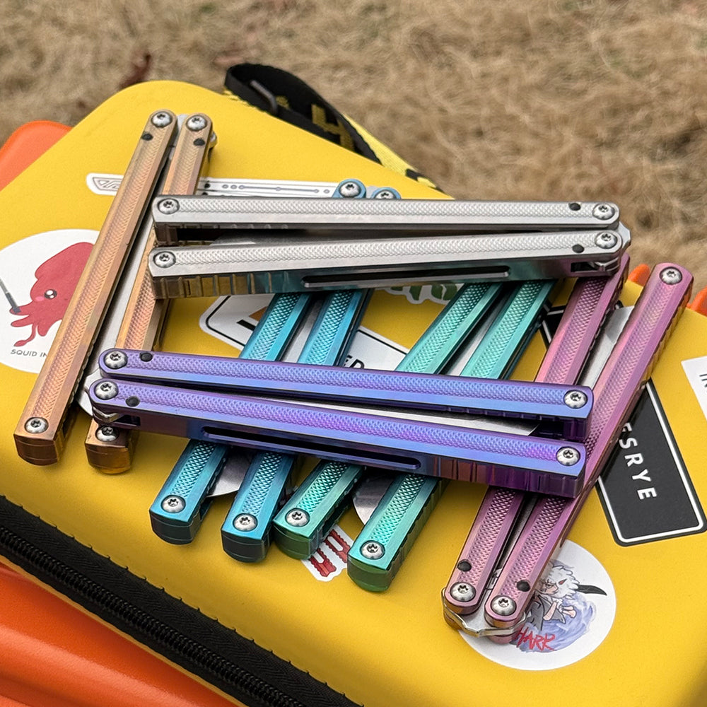 ARMED SHARK Sasaki/Sasori Fake Blade Balisong Clone TC4 Titanium Alloy Handle 14C28N MOV Stainless Steel Blade Bushing