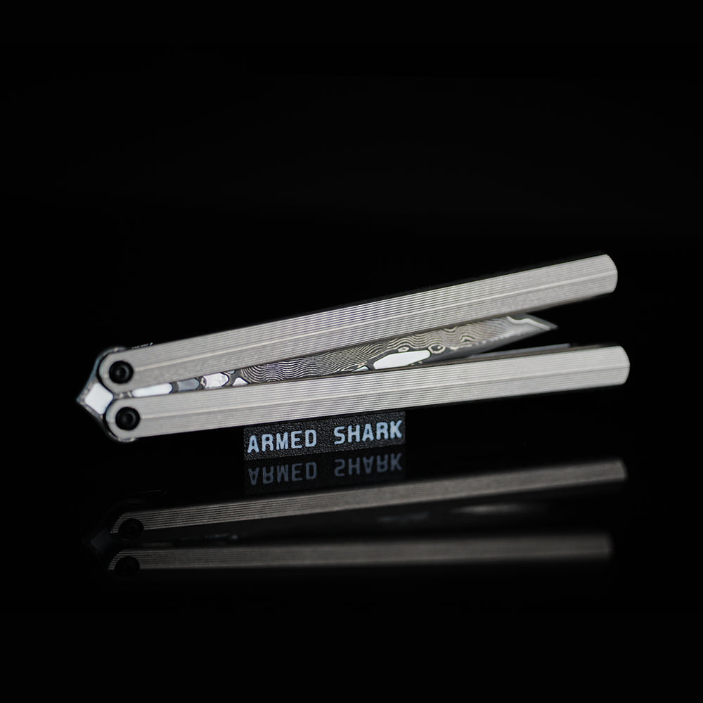 Armed Shark CK Viper Balisong Clone TC4 Titanium Alloy/Titanium Damascus Handle 14C28N MOV/Damascus Stainless Steel Fake Blade
