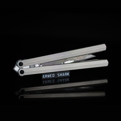 Armed Shark CK Viper Balisong Clone TC4 Titanium Alloy/Titanium Damascus Handle 14C28N MOV/Damascus Stainless Steel Fake Blade