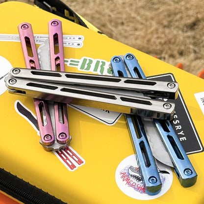 ARMED SHARK Tsunami Fake Blade Balisong Clone Ice crystal titanium alloy/TC4 Titanium alloy handle Damascus stainless steel blade Bushing