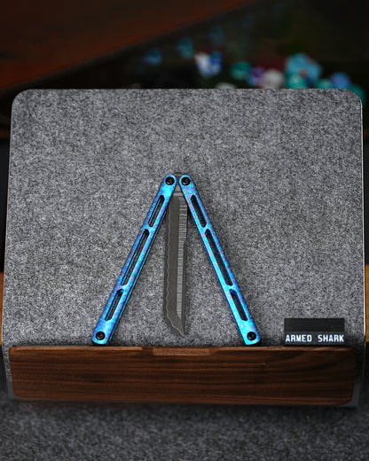 ARMED SHARK Tsunami Fake Blade Balisong Clone Ice crystal titanium alloy/TC4 Titanium alloy handle Damascus stainless steel blade Bushing