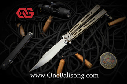 theone HOM bas Balisong clone Titanium alloy-handle stainless steel blade bushings Sandwich structure