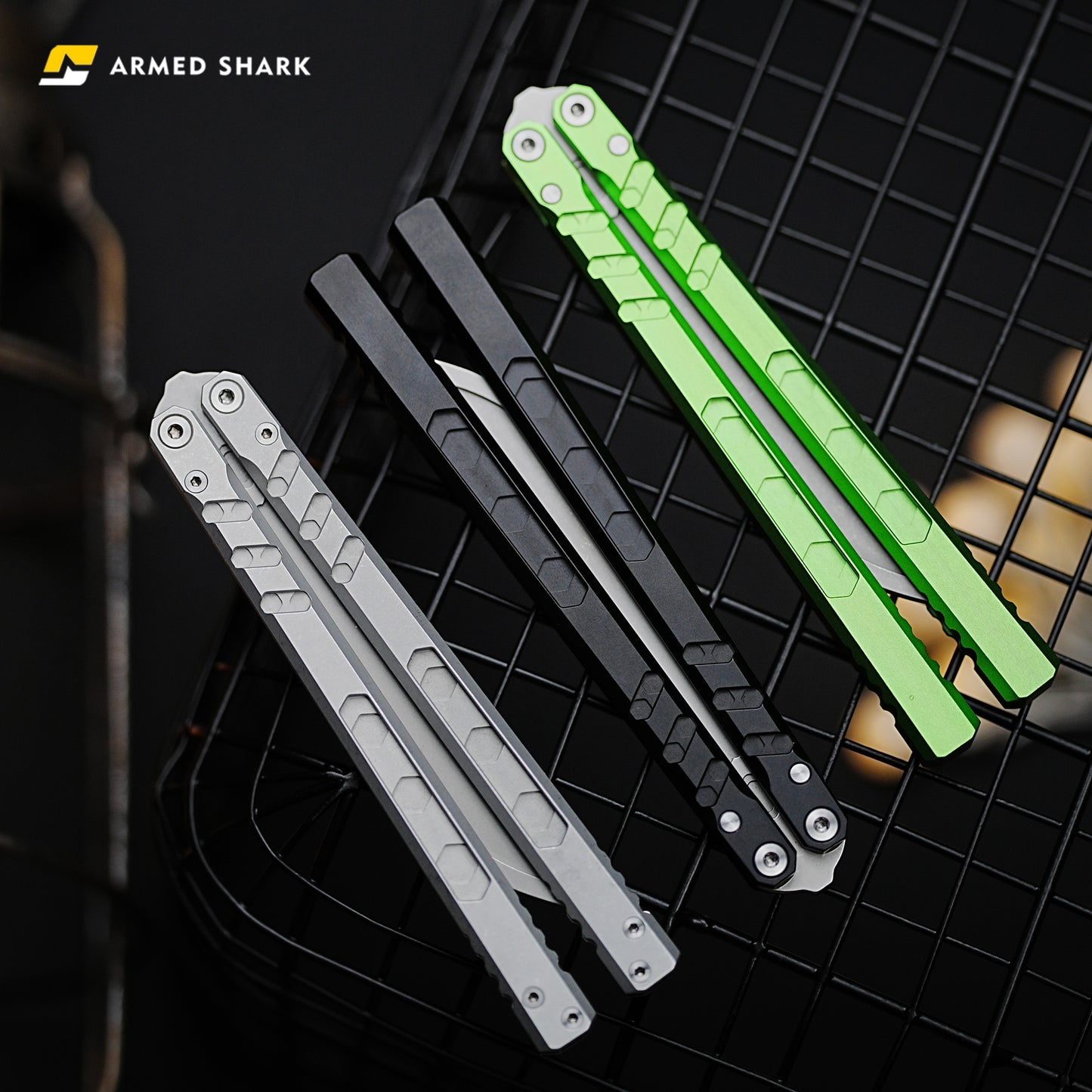 ARMED SHARK E-volve Hex Balisong Clone 7075 Aluminum Alloy Handle 440c Stainless Steel Blade Bushing