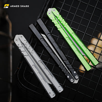 ARMED SHARK E-volve Hex Balisong Clone 7075 Aluminum Alloy Handle 440c Stainless Steel Blade Bushing