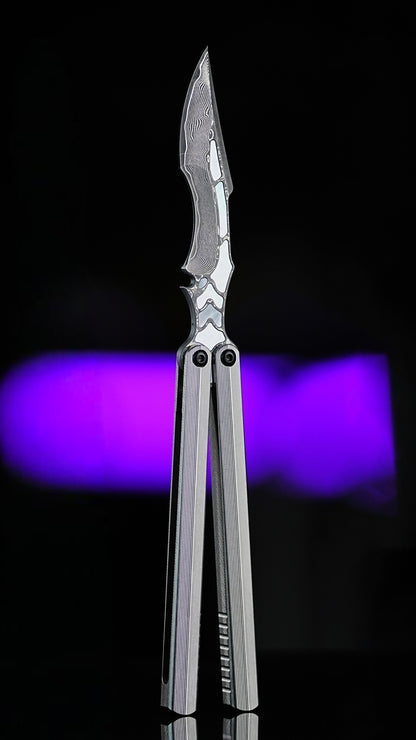 Armed Shark CK Viper Balisong Clone TC4 Titanium Alloy/Titanium Damascus Handle 14C28N MOV/Damascus Stainless Steel Fake Blade