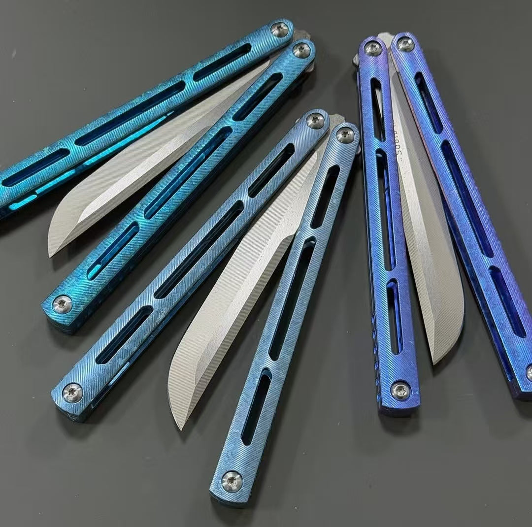Baliplus Tsunami V4 Ice Crystal Titanium Balisong Clone TC4 Titanium Alloy Handle VG10 blade Bushing