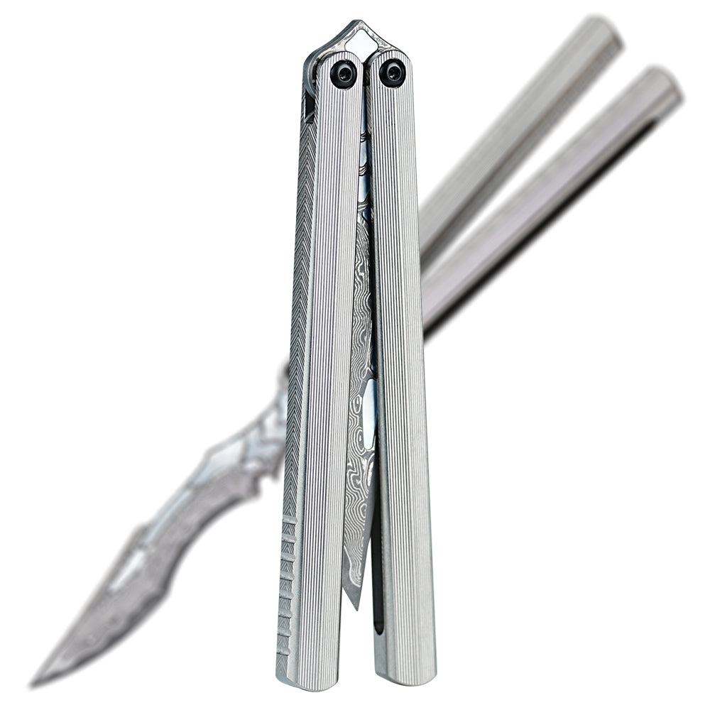 Armed Shark CK Viper Balisong Clone TC4 Titanium Alloy/Titanium Damascus Handle 14C28N MOV/Damascus Stainless Steel Fake Blade