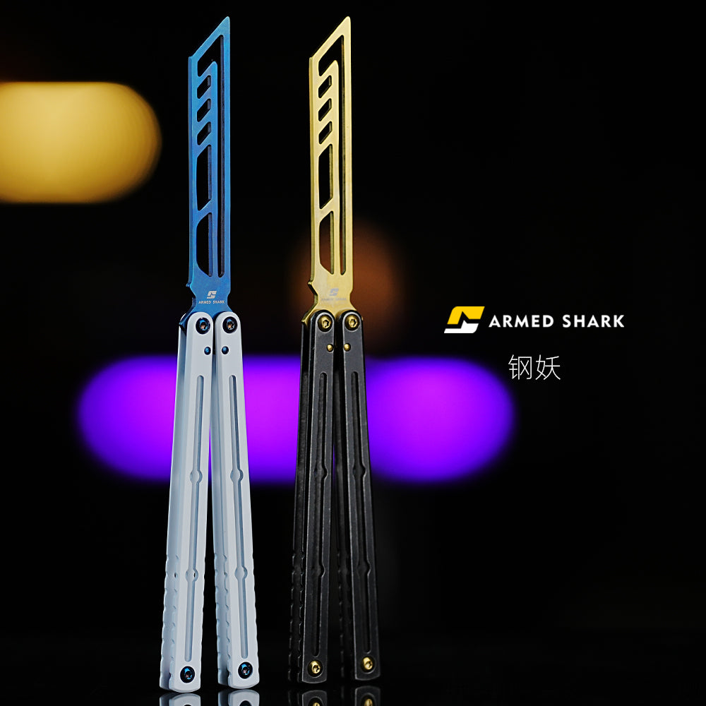 ARMED SHARK Steel Kraken V3 Balisong Clone 3CR13 Stainless Steel Handle Stainless Steel Blade Bushings