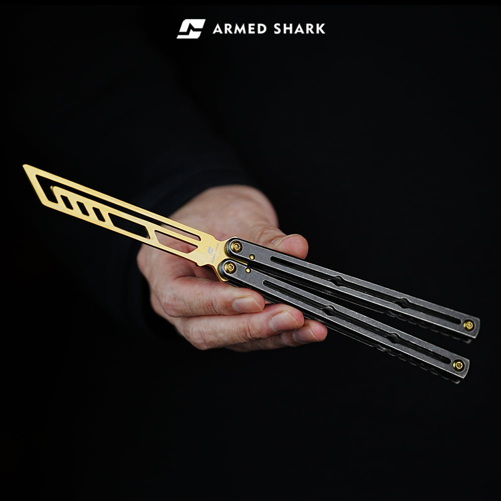 ARMED SHARK Steel Kraken V3 Balisong Clone 3CR13 Stainless Steel Handle Stainless Steel Blade Bushings