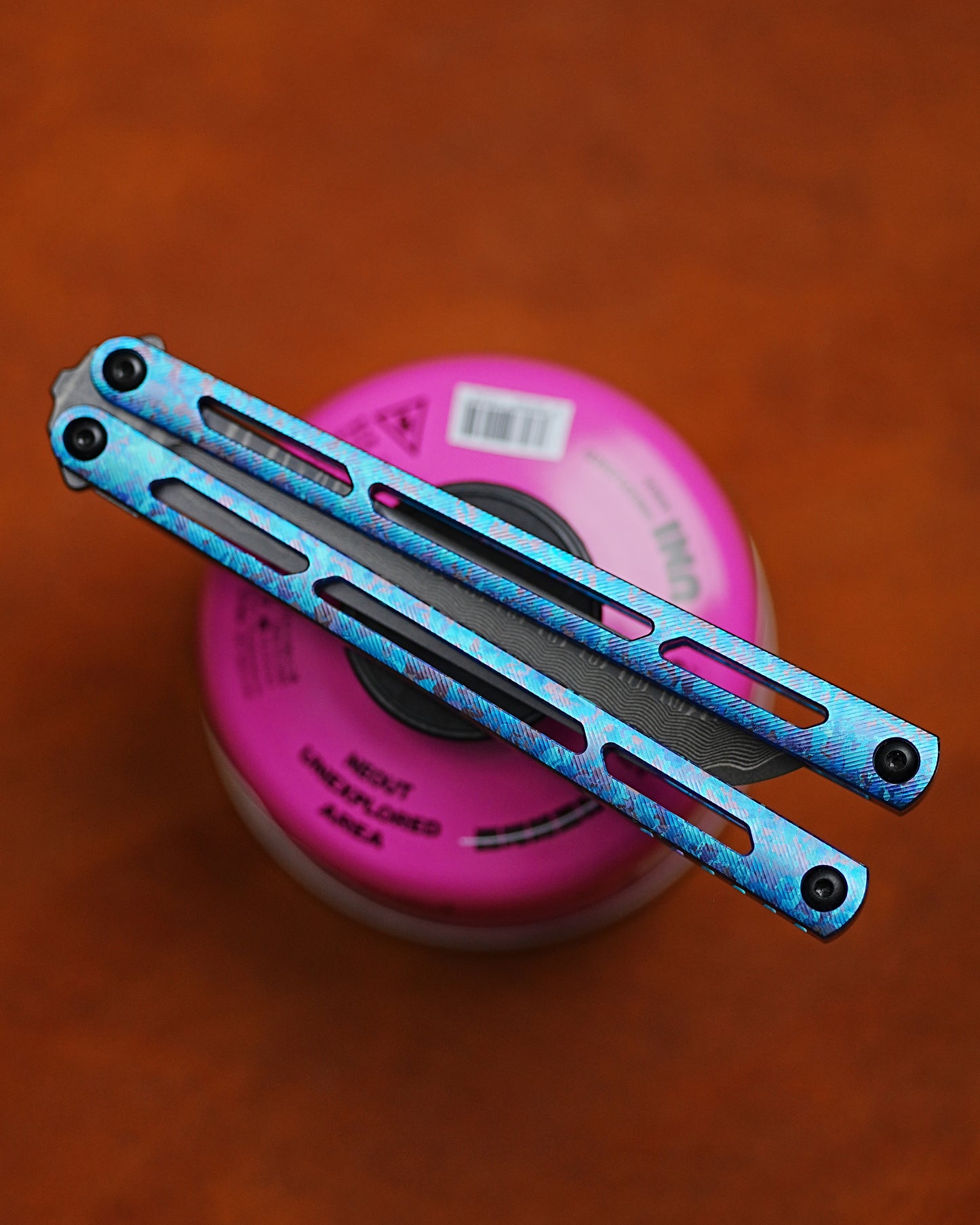 ARMED SHARK Tsunami Fake Blade Balisong Clone Ice crystal titanium alloy/TC4 Titanium alloy handle Damascus stainless steel blade Bushing