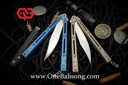 theone HOM bas Balisong clone Titanium alloy-handle stainless steel blade bushings Sandwich structure