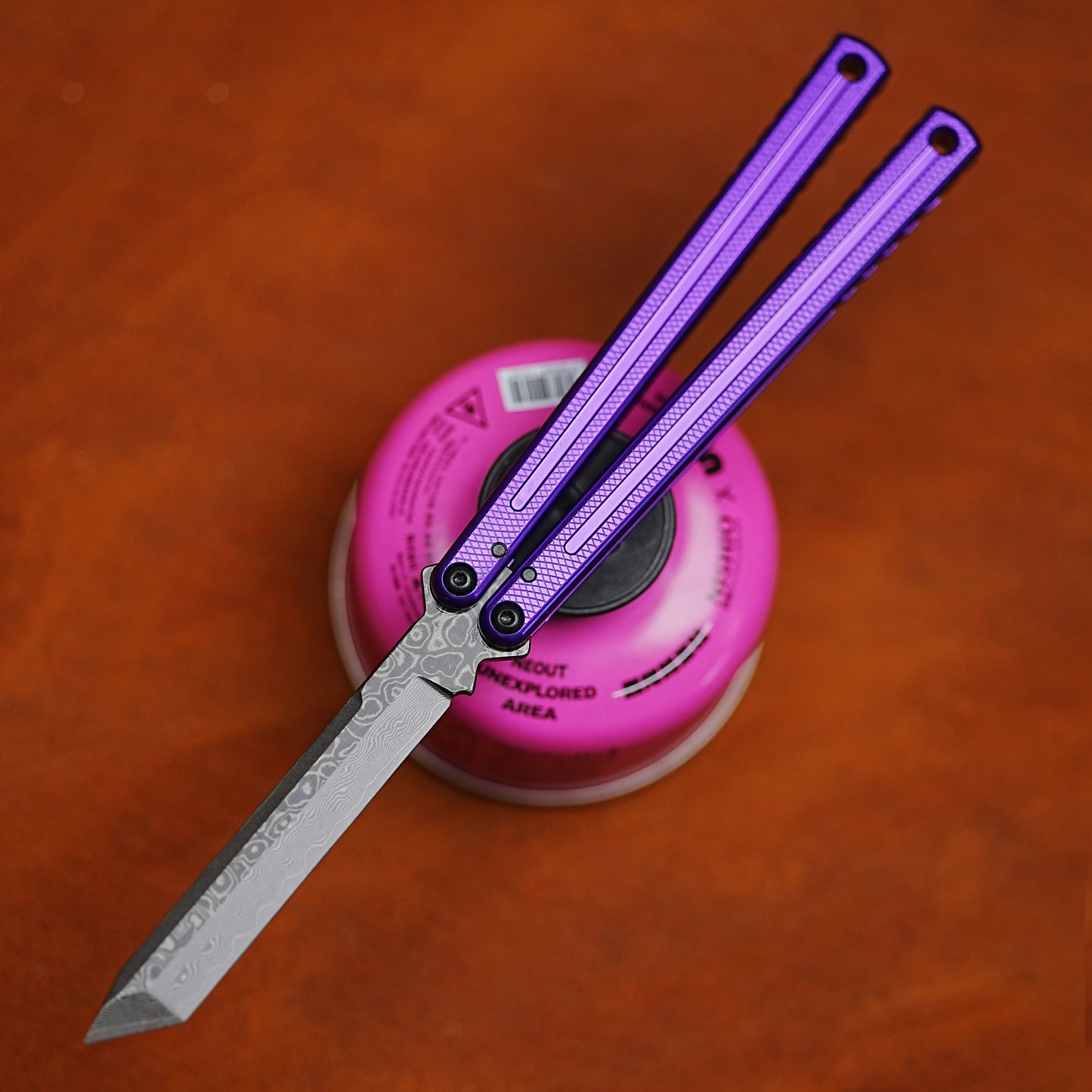 ARMED SHARK Glide Kraken Version Balisong clone Damascus fake blade/Trainer Seven series aluminum alloy handle stainless steel  blade Bushings