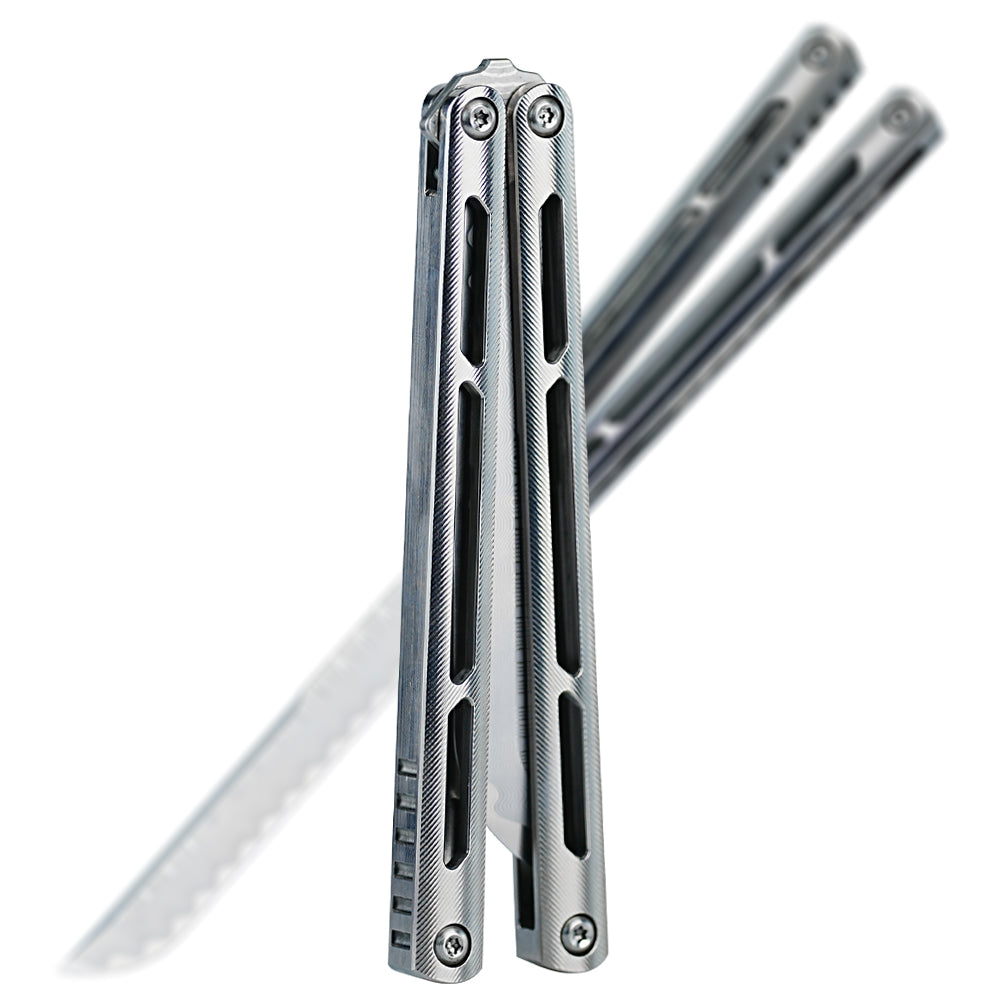 ARMED SHARK Tsunami Fake Blade Balisong Clone Titanium alloy handle Damascus stainless steel blade Bushing