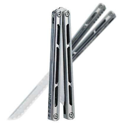 ARMED SHARK Tsunami Fake Blade Balisong Clone Ice crystal titanium alloy/TC4 Titanium alloy handle Damascus stainless steel blade Bushing