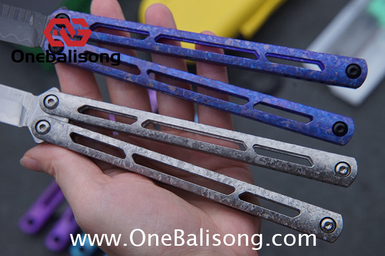 ARMED SHARK Tsunami Fake Blade Balisong Clone Ice crystal titanium alloy/TC4 Titanium alloy handle Damascus stainless steel blade Bushing