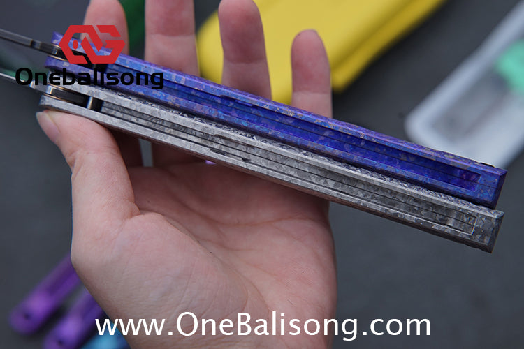 ARMED SHARK Tsunami Fake Blade Balisong Clone Ice crystal titanium alloy/TC4 Titanium alloy handle Damascus stainless steel blade Bushing