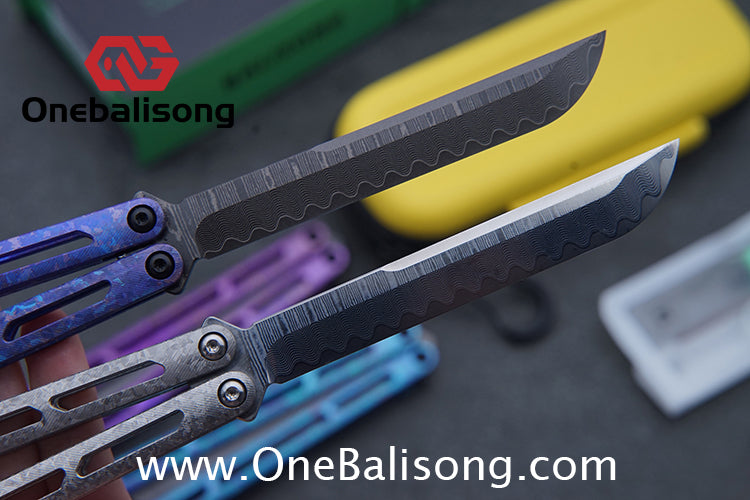 ARMED SHARK Tsunami Fake Blade Balisong Clone Ice crystal titanium alloy/TC4 Titanium alloy handle Damascus stainless steel blade Bushing