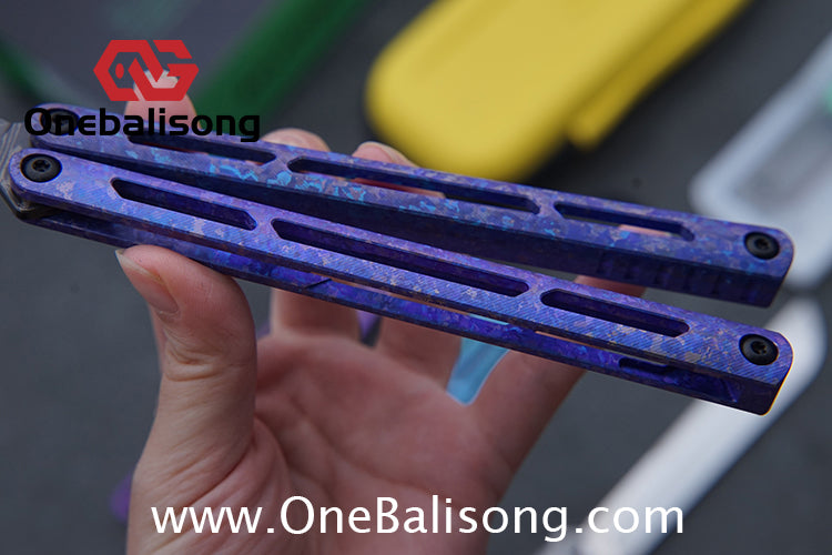 ARMED SHARK Tsunami Fake Blade Balisong Clone Ice crystal titanium alloy/TC4 Titanium alloy handle Damascus stainless steel blade Bushing