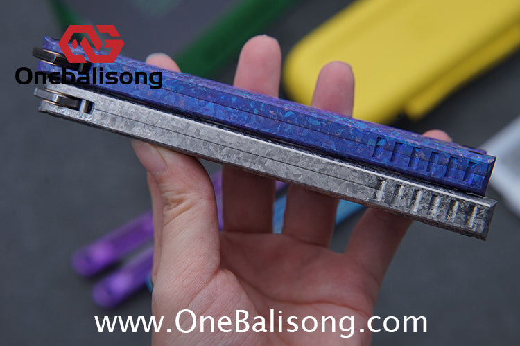 ARMED SHARK Tsunami Fake Blade Balisong Clone Ice crystal titanium alloy/TC4 Titanium alloy handle Damascus stainless steel blade Bushing